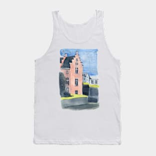 Watercolor pink house on the street of Brussels. Tank Top